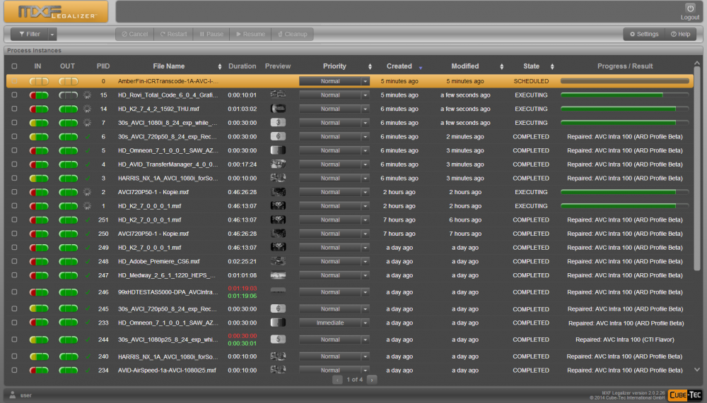 MXF Legalizer web browser user interface